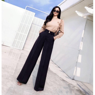 Black korea pants กางเกงเอวสูงทรงสวย กระบอกตรง พรางหุ่นเริศ กระดุมหรู งานพรีเมี่ยม💥