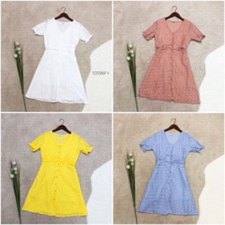 CS10596 เดรสเชิ้ตลูกไม้กระดุมมุก #Borichta Lace shirt dress with pearl buttons #Borichta