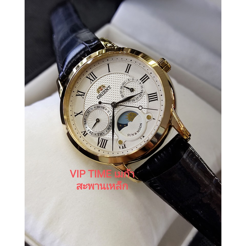 นาฬิกาผู้หญิง Orient SUN &amp; MOON รุ่น RA-KA0003S สายหนัง เรือนทอง