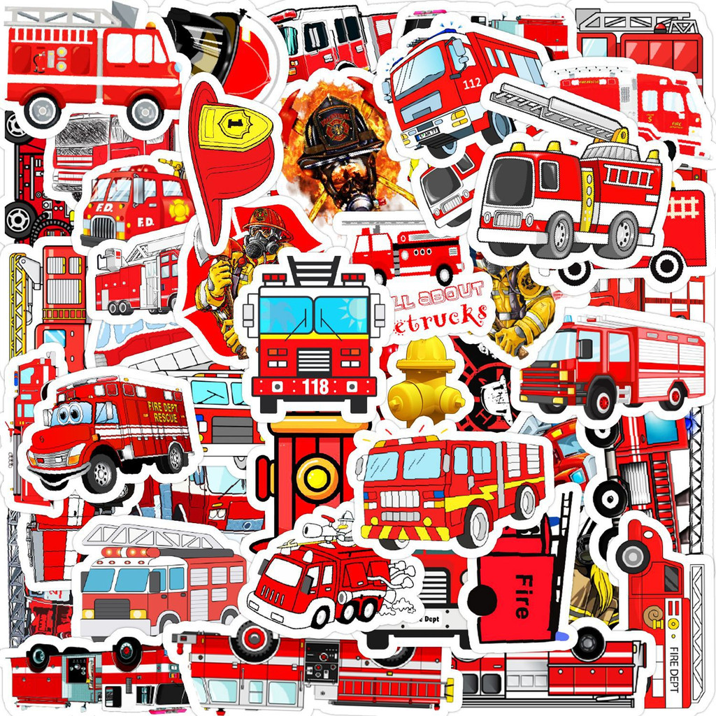 พร้อมส่ง Fire engine รถดับเพลิง รสบัส vintage แผ่น sticker สติ๊กเกอร์ ใช้ซ้ำได้ รถตำรวจ รถพยาบาล