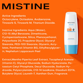 Mistine มิสทิน อะควา เบส อัลตร้า โพรเทคชั่น ไฮเดรทติ้ง เฟซบอดี้ ซันสกรีน SPF50 PA++++ 70มล.