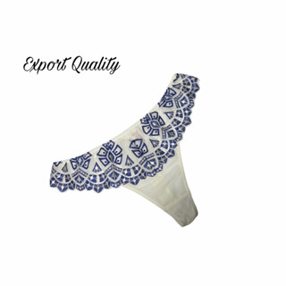 Export quality Thong ชุดชั้นในทรงThong กางเกงชั้นในงานยุโรปคุณภาพส่งออกผ้าดีลูกไม้ด้านหน้าสีขาวน้ำเงิน size L/XL