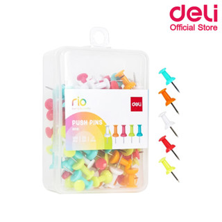 Deli 0021 Color Push Pin หมุดสีเสียบกระดาษ 35 ตัว