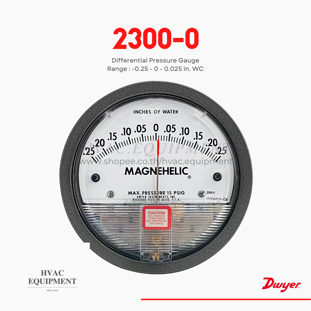 2300-0 "Dwyer" Magnehelic Differential Pressure Gauge, Range: 0.25-0-0.025 in. WC