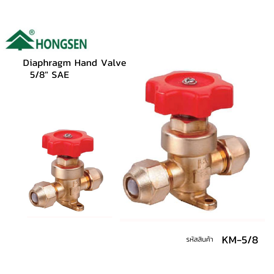 วาล์วไดอะแฟรม ยี่ห้อ Hongsen Diaphragm Hand Valve ขนาด 5/8" แบบเกลี้ยว