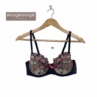 Rouge Gorge(รูจ จอร์จ) Bra แบรนด์ดังฝรั่งเศส เสื้อชั้นในลูกไม้งานงานซีทรูปักละเอียด Sexyของใหม่ สีดำโบว์ชมพู 75E 80E 85E