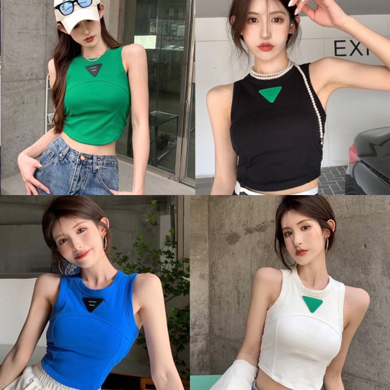 [ส่งจากไทย] 𝑩𝒓𝒂𝑩𝒓𝒂𝑩𝒓𝒂 #bra-213 เสื้อกล้าม แขนกุด ครอปทอป มีฟองน้ำ แนว Y2K