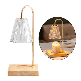 [แพคเกจกล่องของขวัญ] โคมไฟอุ่นเทียน Candle Warmer ตั้งเวลา หรี่แสง ขาไม้, โป๊ะโคมแก้ว พร้อมหลอดไฟฟรี 1 หลอด