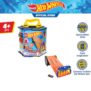 Hot Wheels Roll Out Raceway Track Set ฮอตวีล ชุดราง 5 เลน ม้วนเก็บเป็นกล่องหกเหลี่ยม (GYX11)