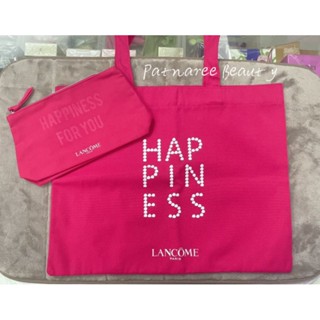 Set กระเป๋าผ้าสะพายแบบสั้น LANCOME สีชมพูสดใส + ใบเล็ก