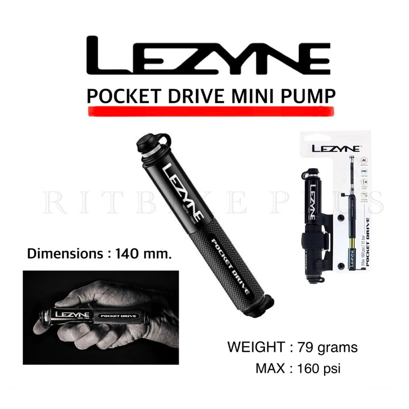 สูบพกพา Lezyne Pocket Drive เล็กกะทัดรัด ยึดหัวได้ สูบได้สูงสุด Max 160 psi