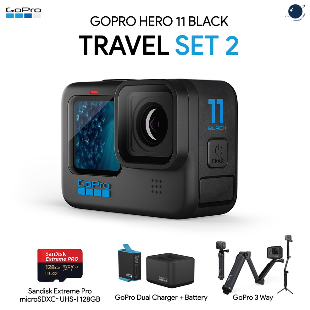 GoPro Hero 11 Black Travel Pack Set 2 (Sandisk Extreme Pro 12GB, GoPro 3 Way, แท่นชาร์จ และ แบตเตอรี่ GoPro) ประกันศูนย์