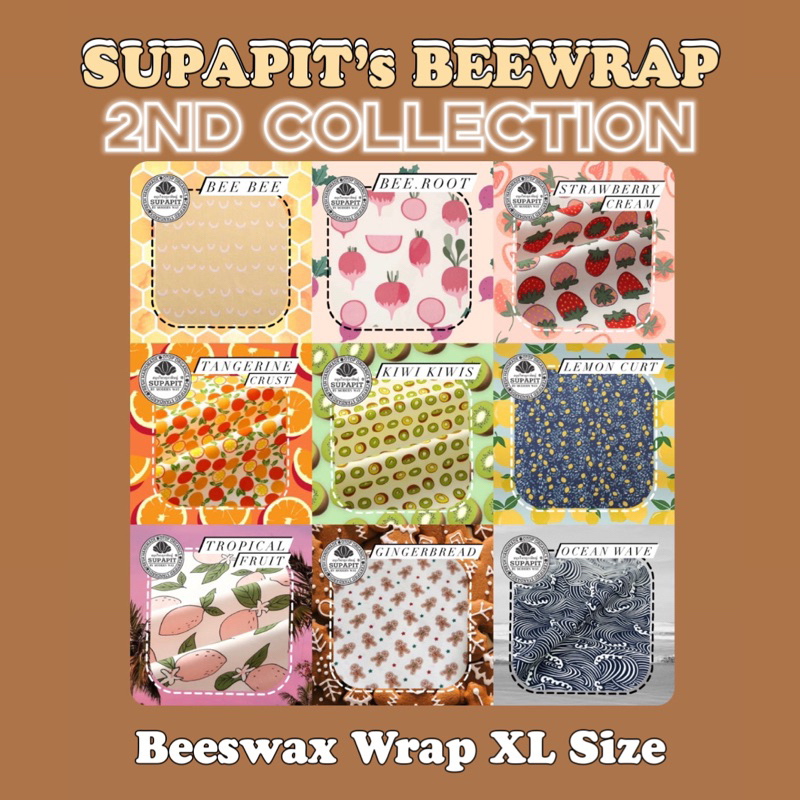 [2nd Collection] Beeswax Wrap XL Size 40x50cm. ผ้าเคลือบไขผึ้งผสมน้ำมันมะพร้าว | Supapit Herbal