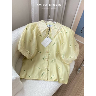 Aviva studio💛🌸เสื้อแขนบอลลูนโทนเหลืองปักดอกเหลือง