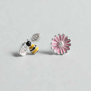 258-littlegirl gifts-Bee pinkflowerdaisy earrings s925