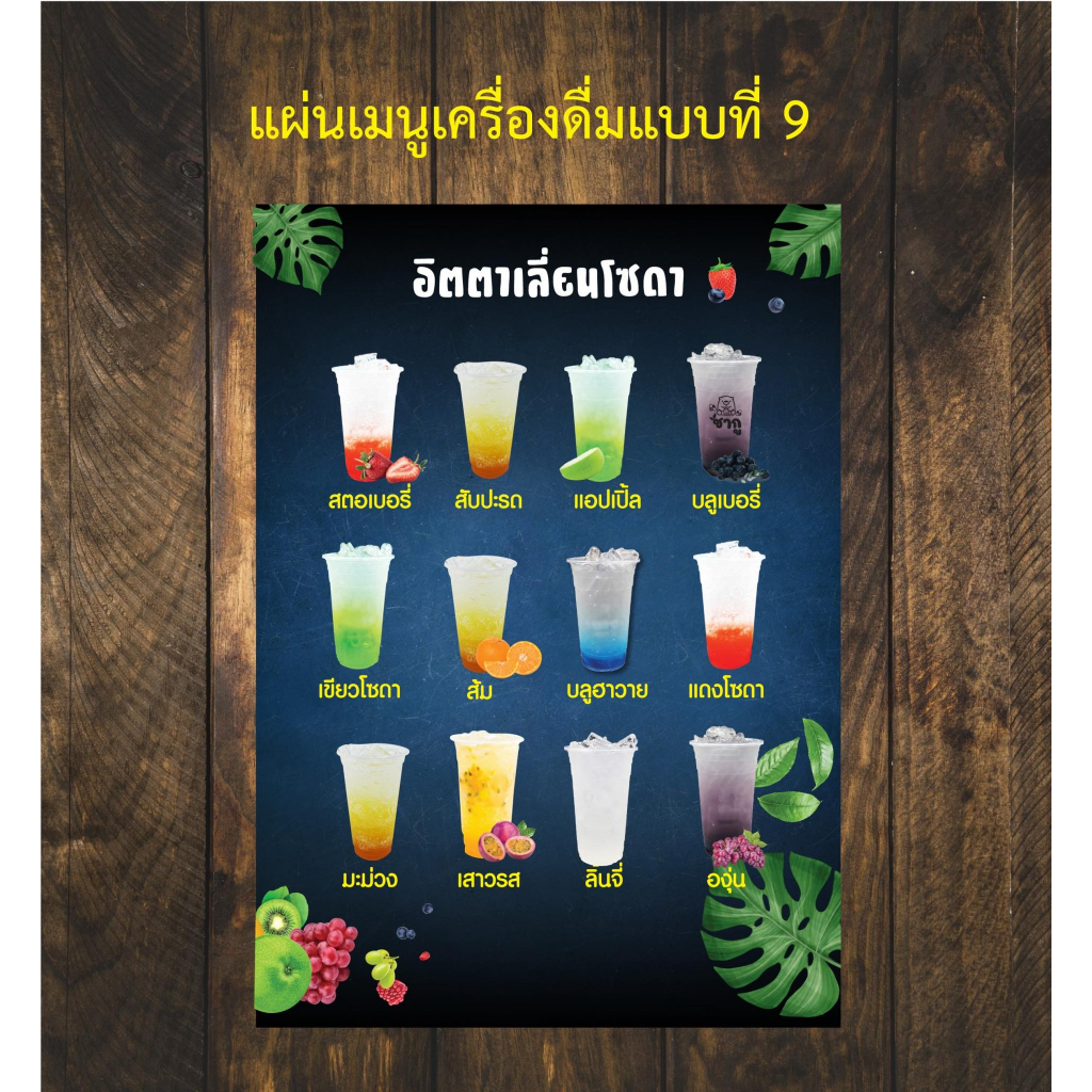 ป้ายเมนูเครื่องดื่ม อิตาเลี่้ยนโซดา ขนาดA4 เคลือบแข็งกันน้ำ สีสวยสด จัดส่งรวดเร็ว