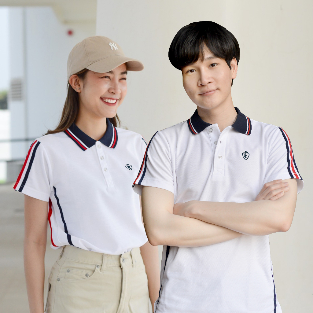 POLOLAND เสื้อโปโลคู่ รุ่นกะลาสี - สีขาว (ชายทรงตรง และหญิงทรงเข้ารูป)