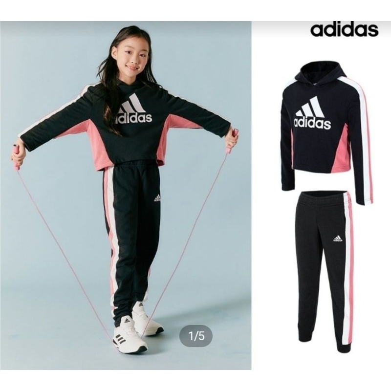 Adidas ชุดเสื้อฮู้ด + กางเกงวอร์มเด็กผู้หญิง