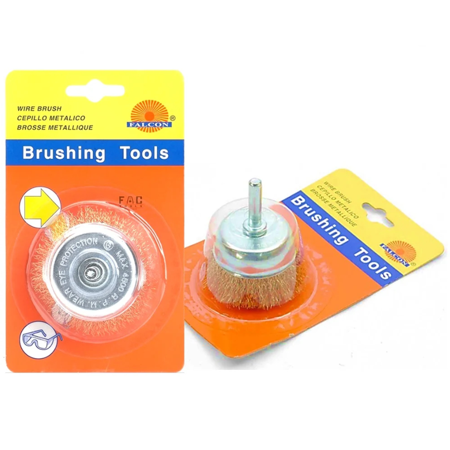 FALCON แปรงลวดถ้วยมีแกน 1/4"(6mm) 63mm.