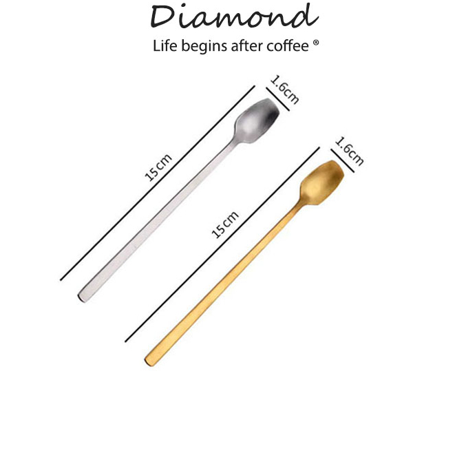 ❤ Diamond Coffee ช้อนกาแฟ สแตนเลส สี่เหลี่ยม เกาหลี 15cm มี2ส วัสดุอย่างดี ทรงสี่เหลี่ยม สำหรับชงเครื่องดื่ม