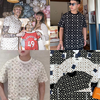 เสื้อยืดแขนสั้นคอกลมพิมพ์ลาย 🏷️ Louis Vuitton Monogram 🖤🤍 Hiend 1:1 ผ้า cotton