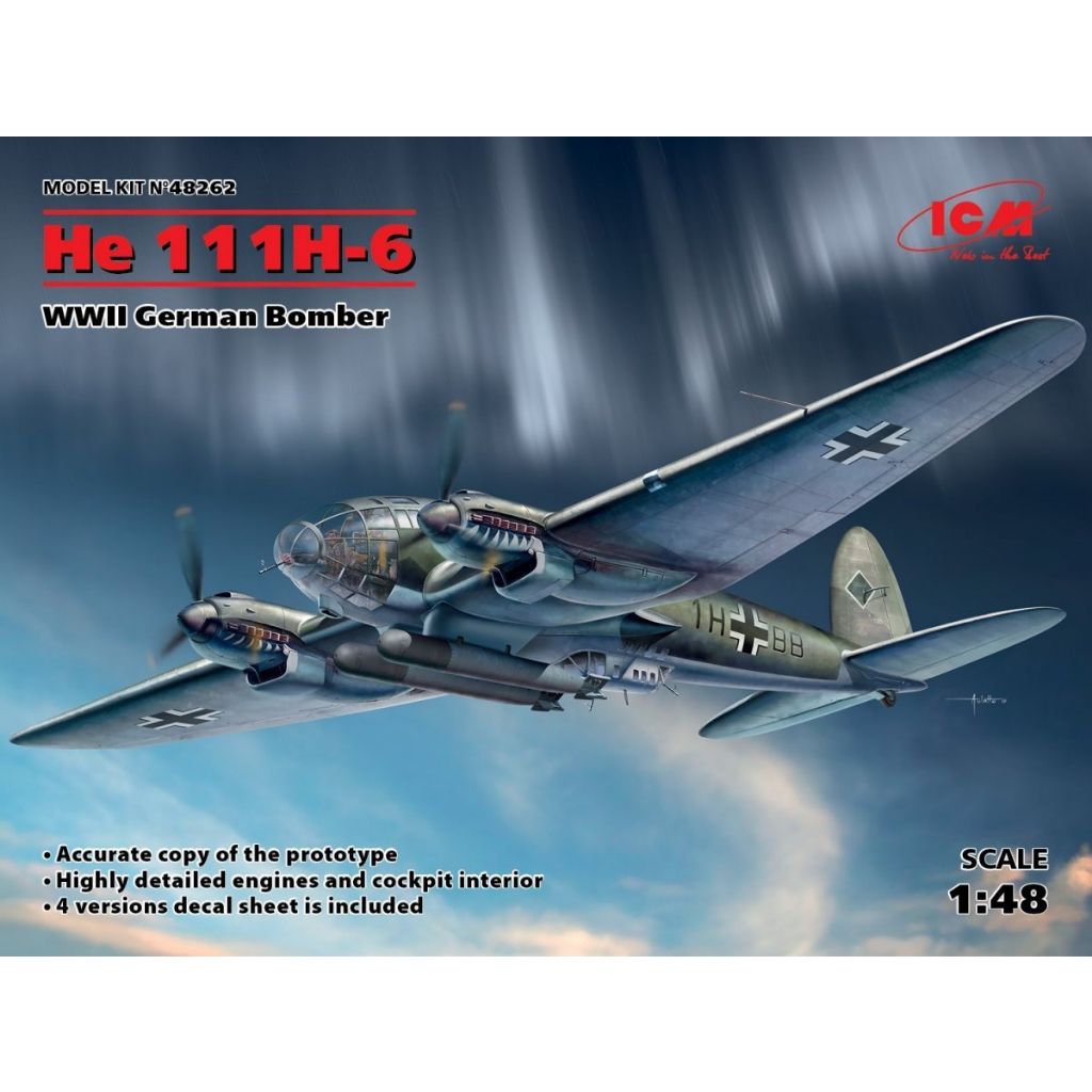 พลาสติก โมเดล ประกอบ ICM สเกล 1/48 He 111H-6, WWII German Bomber (48262)