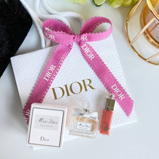 Dior Miniature Set : Perfume &amp; Lip Gloss + ถุง Dior พร้อมริบบิ้น (3 items)