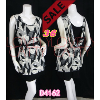 SaLe++ (อก36-40) D4162 Dressผ้าเกาหลีแบบ 2 ชิ้น ตัวในสายเดี่ยวดำ  ตัวนอกลายทางคอถ่วง ใส่ได้ 2 ด้าน แถมเข็มขัด