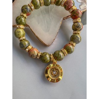 (mm075) สร้อยข้อมือหยก5สีห้อยจี้กังหัน