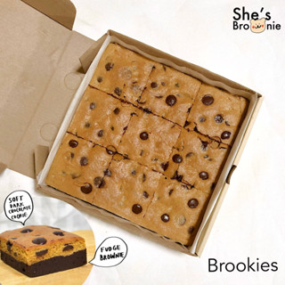 (รอบส่งทางแชท)Brookies/บรู้คกี้=ฟัดจ์บราวนี่+ซอฟต์คุกกี้ดาร์กชอก‼️Dark chocolate 70%,เนยแท้!ไม่ใช้มาการีน เนยผสม B7