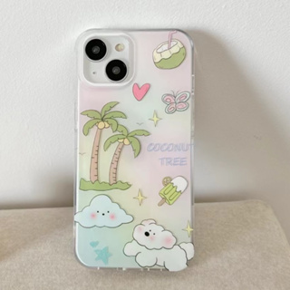 🌈Langton🌸the summer coconut tree iphone 11 14 pro max คลาวด์ สุนัข รูปหัวใจ เส้นขอบโปร่งใส case for iPhone 12 13