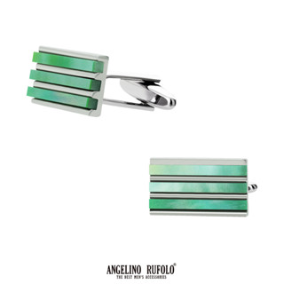 ANGELINO RUFOLO Cufflink(คัฟลิงค์) ดีไซน์ Pearl Stripes Style กระดุมข้อมือคัฟลิ้งโรเดียมคุณภาพเยี่ยม