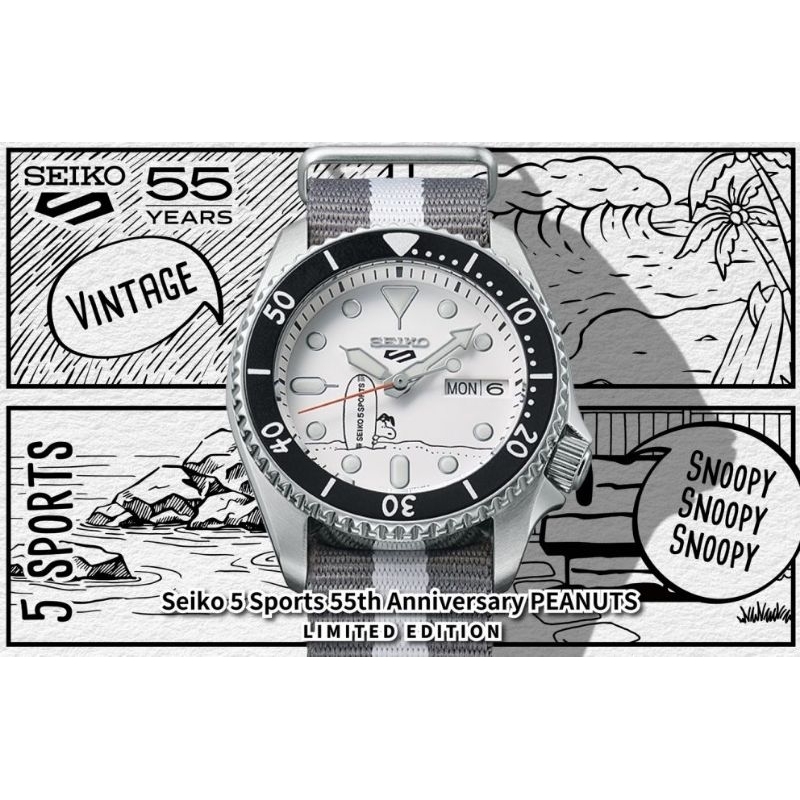 (สินค้าพร้อมส่ง) นาฬิกา​ Seiko 5 Sports PEANUTS Limited Edition รหัส​ SRPK25K ของแท้ป้าย​ KINGPOWER