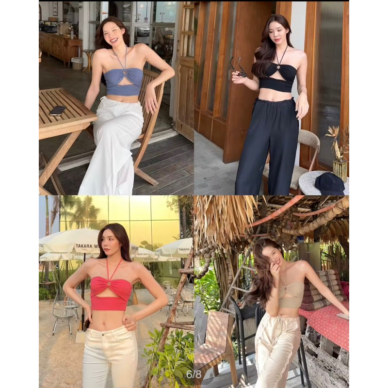 sitter.rrr เสื้อครอปคล้องคอ สีชมพู มือ 1 (ตัดtagแล้ว)