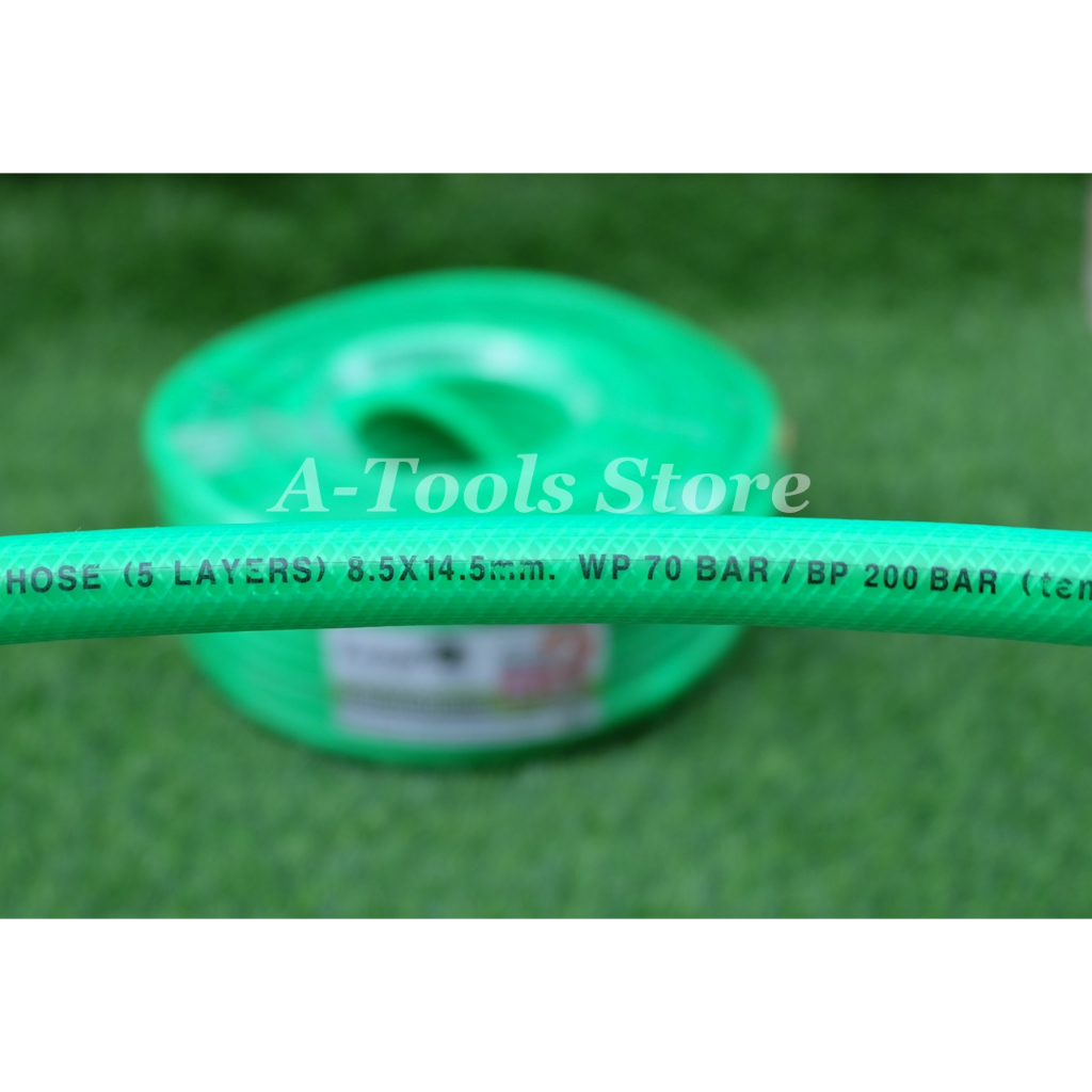 สายพ่นยา 5ชั้น 50เมตร LEON [มีฟรียอย ลดปัญหาสายพันกัน] ทนแรงดัน 200บาร์ มีข้อต่อหัวท้ายพร้อมใช้งาน สายฉีดยา สายพ่นสาร ราคา ถูกที่สุด ดีลบีเคเค แกลเลอรีภาพที่ 9