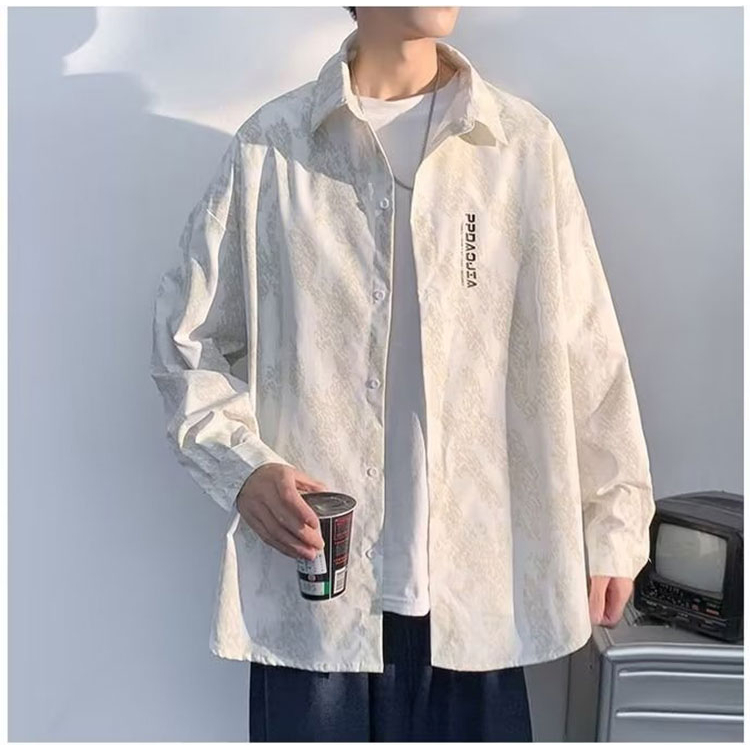 COD⭐️CTA838⭐️เสื้อเชิ้ตคอปกแขนยาวผู้ชายผ้าลายนูนพื้นผิว oversize เสื้อกระดุมหน้าสไตล์เกาหลีอินเทรนด์