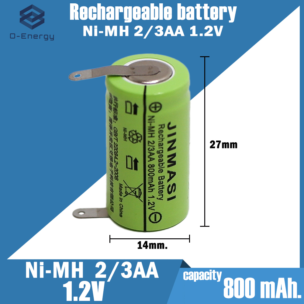 ถ่านชาร์จ JINMASI Ni-MH 2/3AA  1.2V  800mAh หัวแบน แบบมีแผ่นนิเกิล