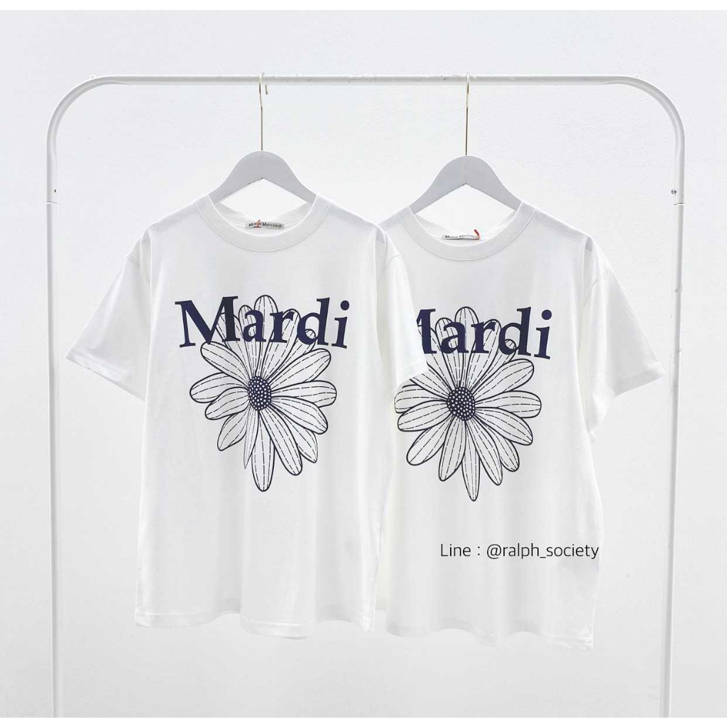 พร้อมส่ง Mardi Flower T-shirt (White/Navy)