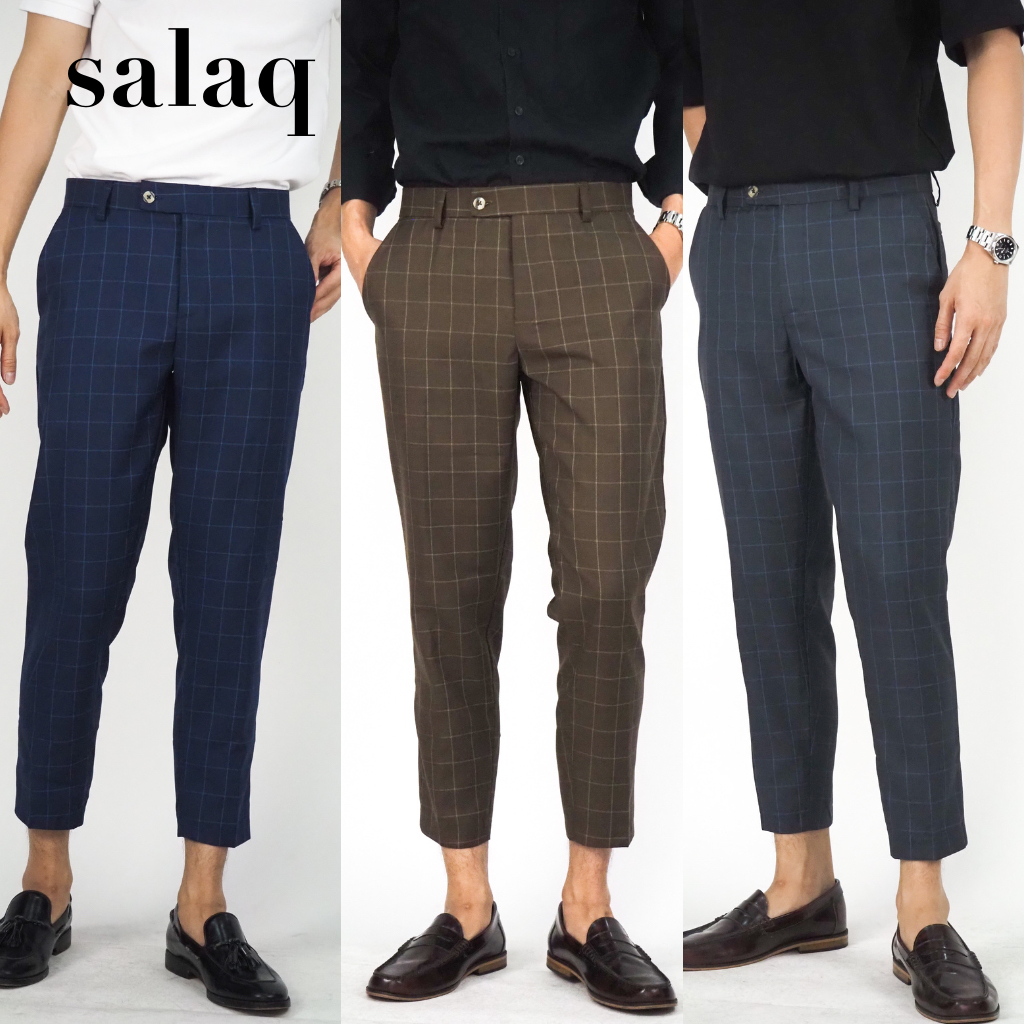 กางเกงแฟชั่นลายตาราง รุ่นขาเต่อ ทรงกระบอกเล็ก เนื้อผ้าเบาทิ้งตัวมีน้ำหนัก ทั้ง4สี {ลด25บาท ใส่โค้ดsh