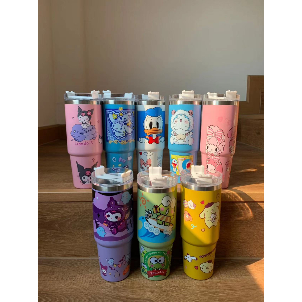 พร้อมส่ง แก้วเก็บอุณหภูมิ แก้วเก็บความเย็นลายการ์ตูน สแตนเลส แก้วน้ำเยติ ขนาด 30 oz พร้อมหลอดในเซ็ต