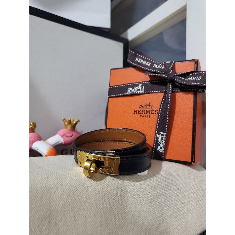 hermes kelly double tour bracelet สายเข็มขัดมือน้องม้า hermes ของแท้ สีดำ พร้อมกล่อง