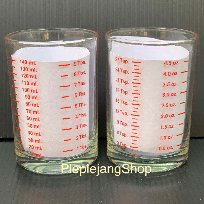 แก้วตวงมีสเกล (สั่งขั้นต่ำ 2 ชิ้น) แก้วขีดแดง 4.5 ออนซ์ 140 มล ถ้วยตวง ที่ตวงน้ำ Lucky