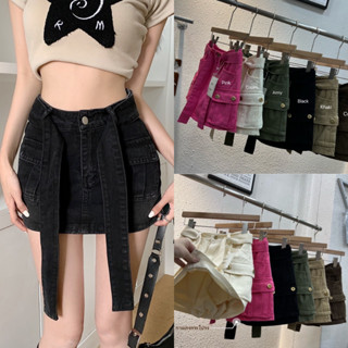 Gang_jeans #1755(โค้ด SEPGAA ลด 30.-)กระโปรงแฟชั่นเอวสูง แนวคาร์โก้ มีซับใน กระเป๋า ใช่งานได้จริง ผู้หญิง กระโปรง พ