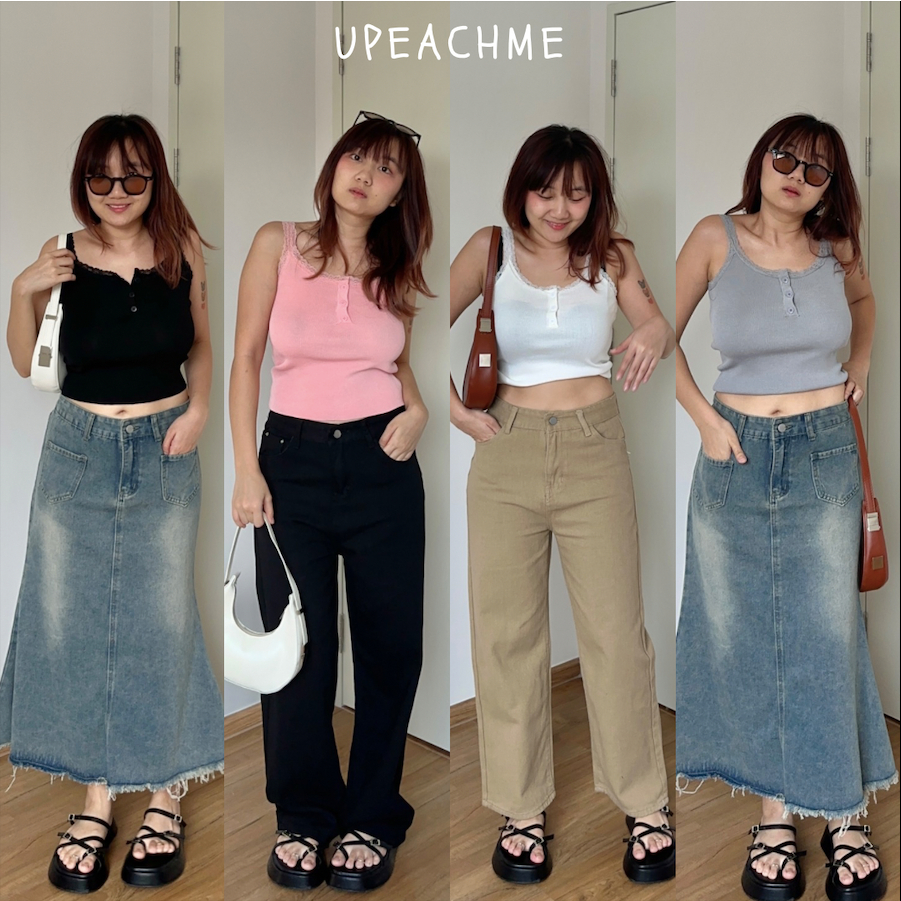 upeachme(H2.1,H2.2) CHUU TANK เสื้อกล้ามไหมพรมยาวเต็มตัวแต่งขอบลูกไม้กระดุมหน้า เสื้อกล้ามไหมพรมสีพื้นเบสิค