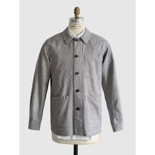 [JBB*] HOUNDSTOOTH COTTON LINEN CHORE JACKET  เจบีบี แจ็กเก็ต แจ็คเก็ตลำลองผู้ชาย สไตล์วินเทจ เสื้อคลุม ผ้าคอตตอน/ลินิน