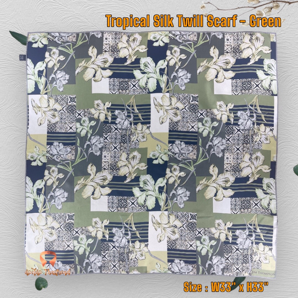ผ้าพันคอ แบรนด์ Jim Thompson รุ่น Tropical Silk Twill Scarf - Green
