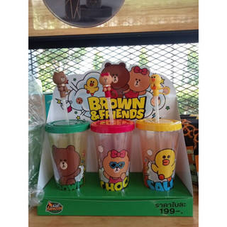 แก้วพลาสติกสองชั้นคาเฟ่อเมซอน Line friends ขนาด 22 ออนซ์พร้อมหลอดแข็ง ปกติใบละ219฿