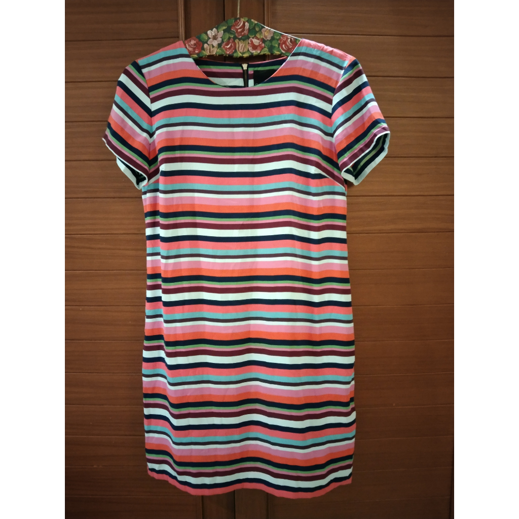 CYNTHIA ROWLEY ชุดเดรสแขนสั้นลายทางสีสันสดใส ส่งฟรี