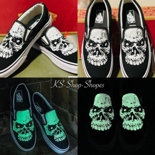 รองเท้าผ้าใบ💀 V_ans Slip On Glow In The Dark Skull Skate อุปกรณ์ครบ(พร้อมส่งในประเทศไทย)👟