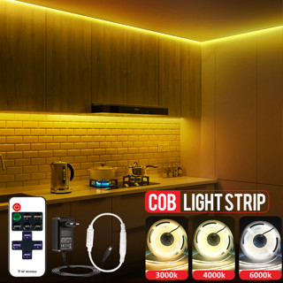 FCOB ไฟ LED Strip 5 / 10M LED ความหนาแน่นสูงยืดหยุ่น FCOB ไฟ LED เชิงเส้นหรี่แสงได้ 3000K 4000K5000K ของตกแต่งห้อง